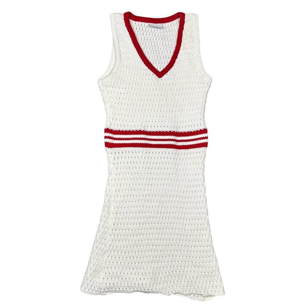 Rue Stiic Eloise Mini Knit Dress White Red Women's Large - Tennis / Prep
